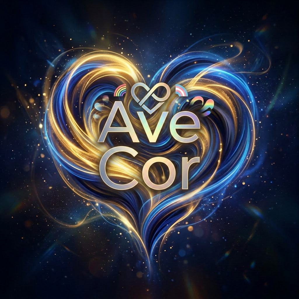 Swirling blue and gold light streams forming a glowing heart shape on a dark background